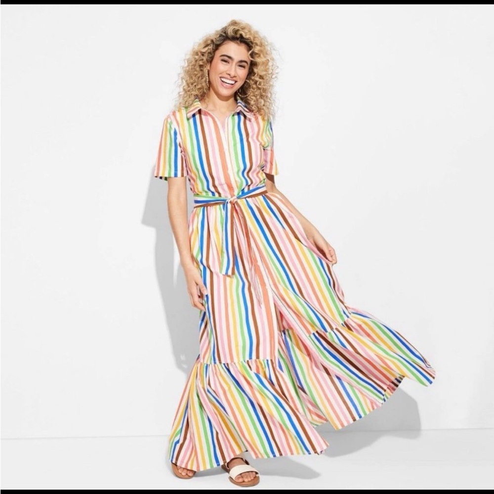 NEW Target Pride Stripe Maxi Shirt Dress Multicolor Rainbow Short‎ Sleeve Small